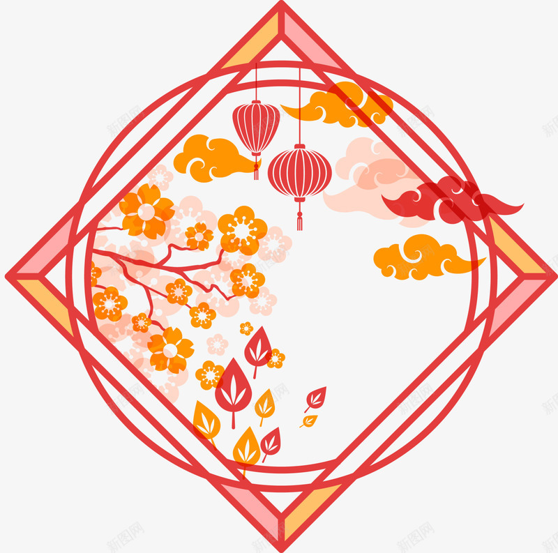 橙色中国风灯笼标志png免抠素材_88icon https://88icon.com 中国风灯笼 新年快乐 橙色标志 祥云 红灯笼 花枝