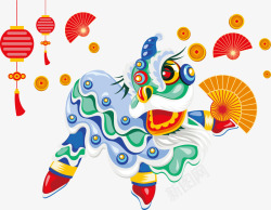 新年春节习俗舞狮子喜庆气氛舞扇子素材
