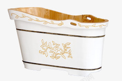 现代中国风橡木浴桶白色漆皮雕花素材