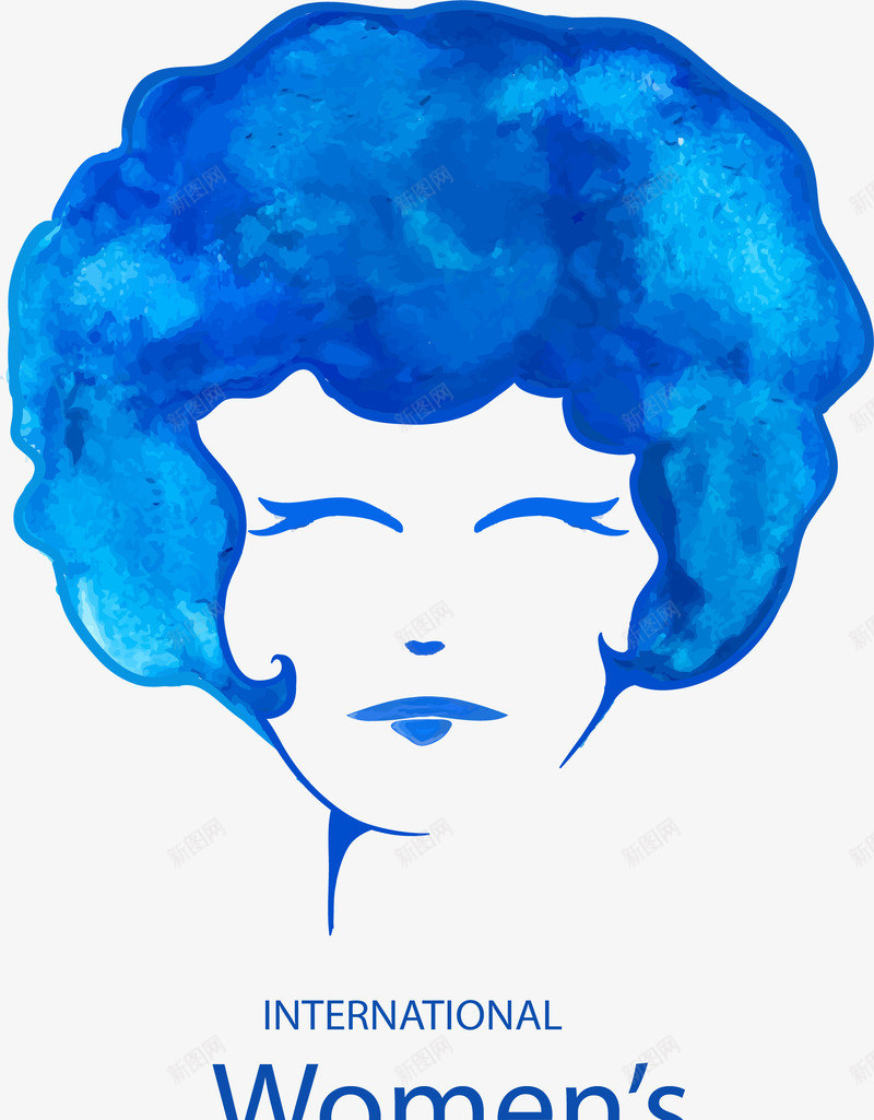蓝色水彩女子头像png免抠素材_88icon https://88icon.com 三八妇女节 头像 女子 妇女节 水彩 短发 蓝色