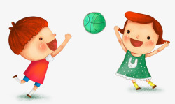 与孩子玩闹六一节手绘人物插图玩闹打篮球的高清图片
