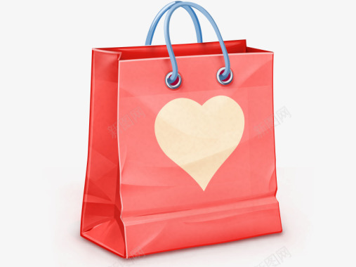 卡通购物元素立体心形购物袋图标图标