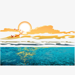 夏日海浪夕阳背景装饰素材