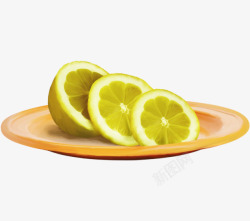 装一盘柠檬的橙色餐盘素材