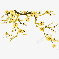 黄色清新花枝装饰图案素材