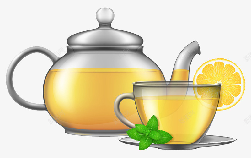 黄色柠檬茶图png免抠素材_88icon https://88icon.com 杯子 果实 柠檬 柠檬茶 茶壶 茶水 黄色茶水