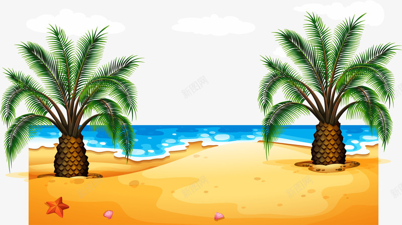 手绘海岛png免抠素材_88icon https://88icon.com 卡通 夏日 手绘 棕榈树 沙滩 海岛 海岛小船 海星 海滩