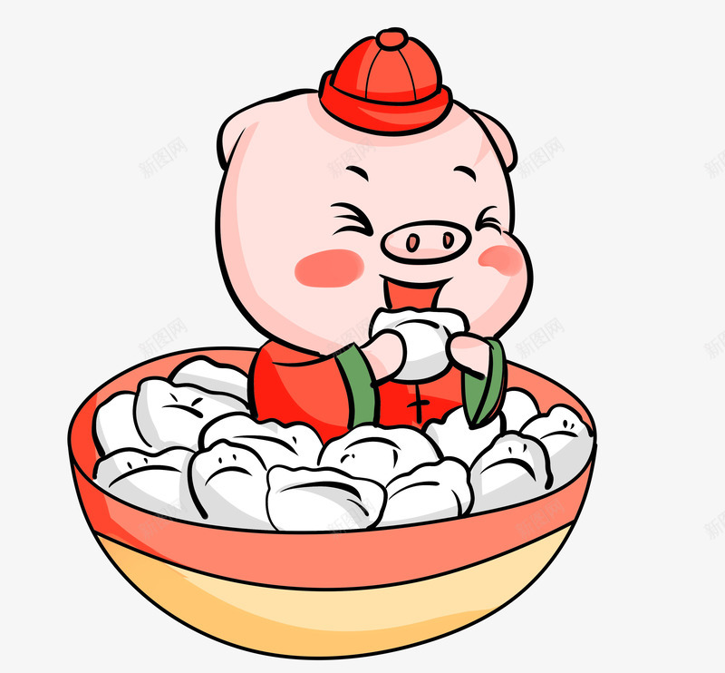 猪宝宝吃饺子png免抠素材_88icon https://88icon.com 小猪 帽子 猪宝宝PNG 猪宝宝吃饺子免抠 猪小福 猪年 饺子