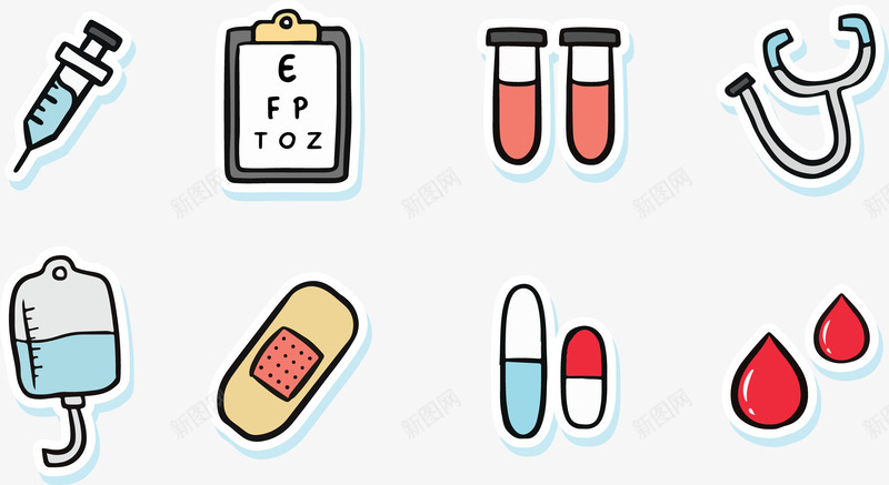 医院用品png免抠素材_88icon https://88icon.com 创可贴 听诊器 实验 挂水 药丸 视力表 针管