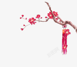 红色中国风花枝装饰图案素材