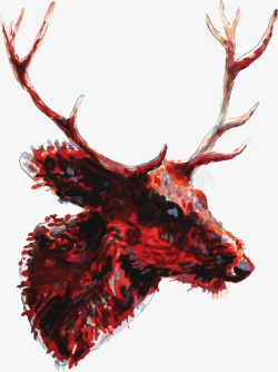 红色的麋鹿头像手绘图素材