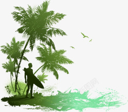 夏日清新椰树沙滩矢量图素材