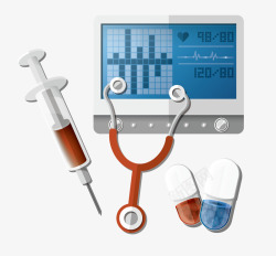 医生听诊器针管心电图矢量图素材