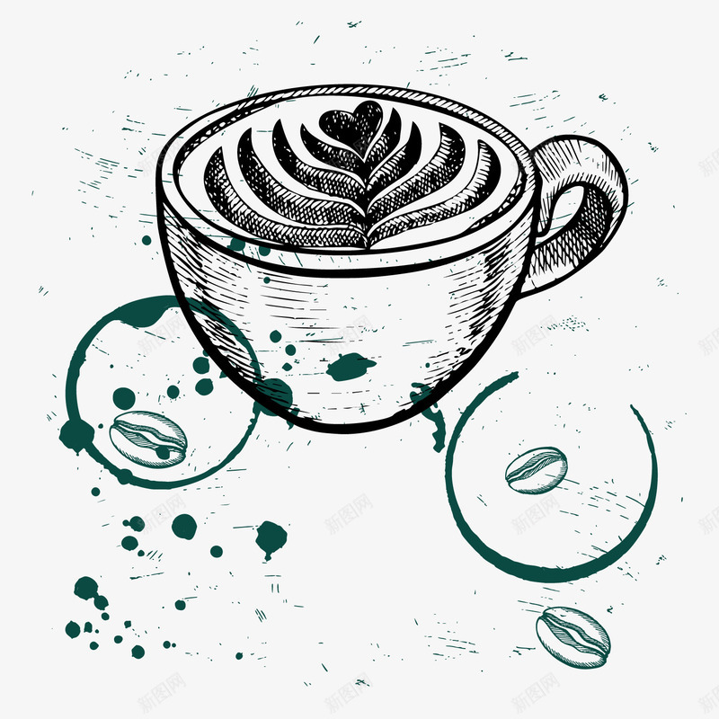 复古手绘咖啡海报png免抠素材_88icon https://88icon.com 卡通咖啡豆 咖啡 咖啡杯 复古 背景装饰 饮料