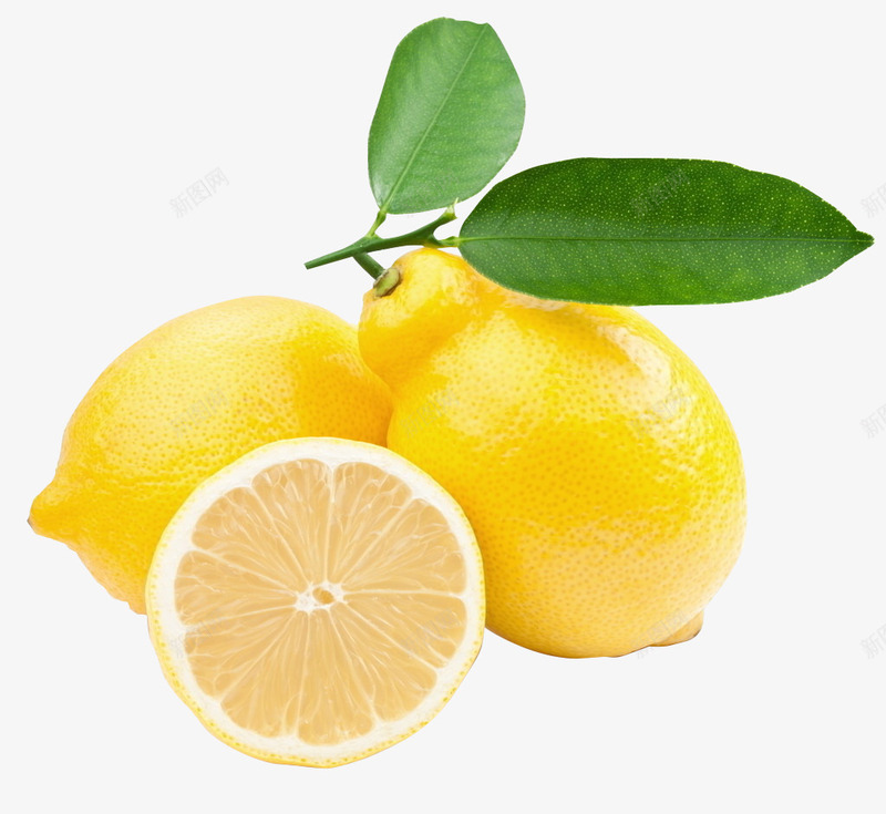 黄色柠檬绿叶png免抠素材_88icon https://88icon.com 柠檬 绿叶 黄色