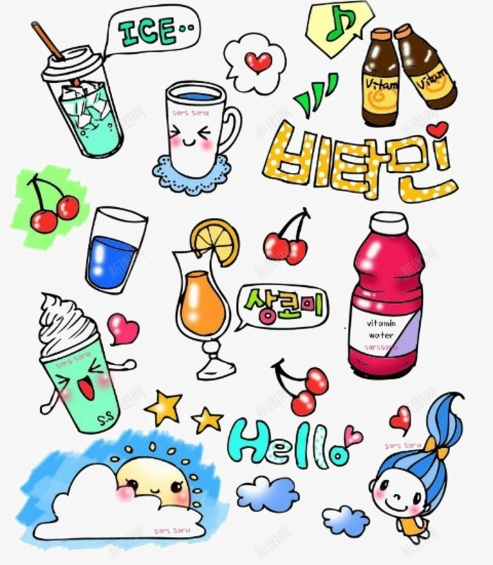 韩国可爱饮料贴纸png免抠素材_88icon https://88icon.com 冰激凌 水果 韩国饮品 饮料