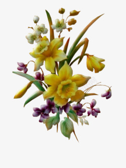 黄色花朵花枝绿叶装饰素材