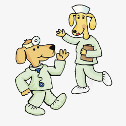 卡通狗医生和狗护士素材