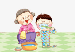 刷牙插图奶奶与孩子一起洗漱高清图片
