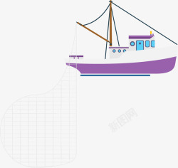 网兜卡通渔船矢量图素材