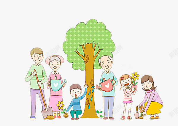 手绘祖孙三代种树的png免抠素材_88icon https://88icon.com 三世同堂 劳动 卡通手绘 孩子 家人 植树 爷爷奶奶