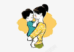 手绘插图母亲节插画妈妈抱着孩子素材