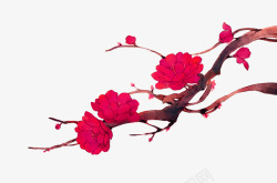 红色清新花枝装饰图案素材