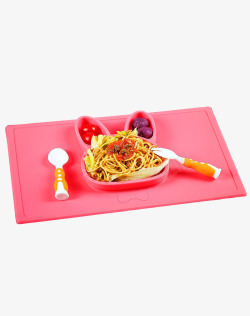 萌宝一体式便携硅胶餐具粉兔素材