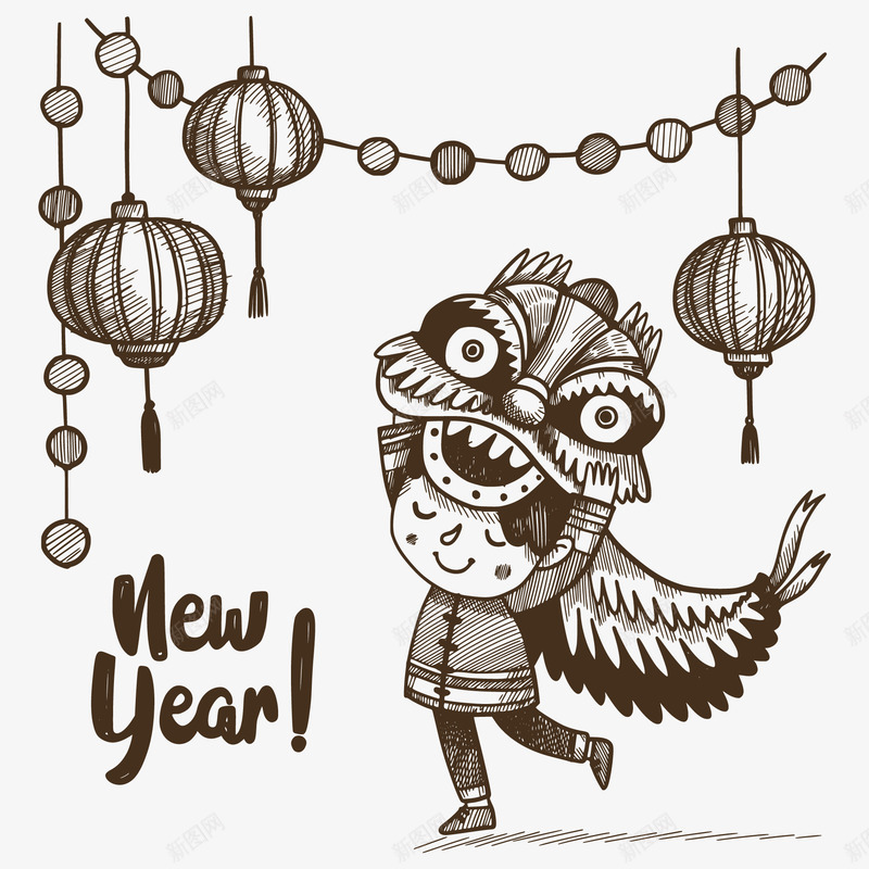 卡通手绘舞龙的可爱儿童png免抠素材_88icon https://88icon.com 卡通人物 庆典 新年 灯笼 舞龙 节日 过年