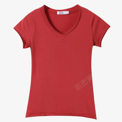 红色显瘦百搭短袖T恤衫素材