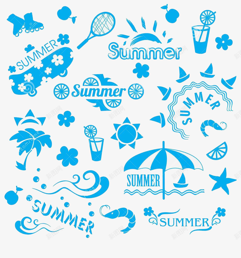 夏日海滩元素png免抠素材_88icon https://88icon.com 卡通 夏日海滩元素 手绘 蓝色