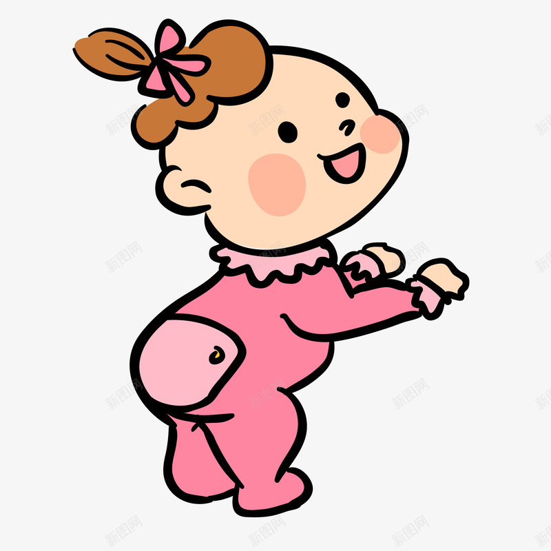 手绘粉嫩女宝宝学走路插画png免抠素材_88icon https://88icon.com 可爱 女宝 学走路 手绘 蝴蝶结