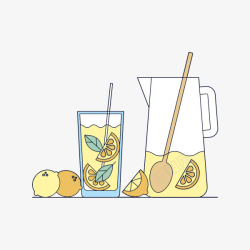 柠檬汁鸡尾酒手绘图素材