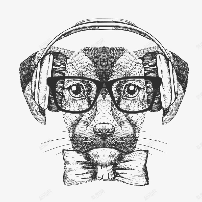 戴耳机的素描小狗头像png免抠素材_88icon https://88icon.com 动物 可爱的 头像 小狗 手绘图 素描 耳机