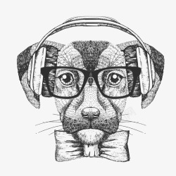 戴耳机的素描小狗头像素材