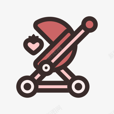 红色手绘婴儿车婴儿图标矢量图图标