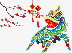 新年春节习俗舞狮子喜庆气氛绿素材