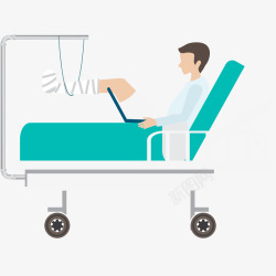 医院绷带病人躺床上上网插画矢量图高清图片