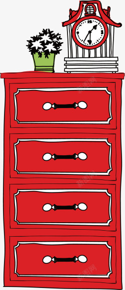 卡通时尚生活红色斗柜插画矢量图素材