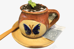 土陶杯子装的盆栽奶茶素材
