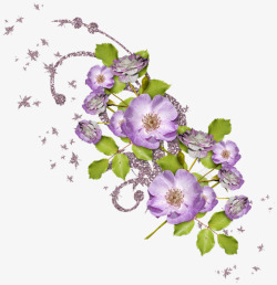紫色花朵花枝漂浮装饰素材