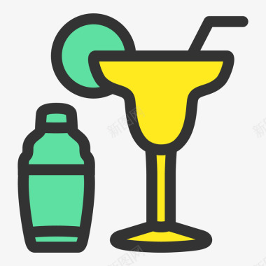 酒杯彩色手绘酒吧元素矢量图图标图标