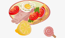 卡通手绘早餐番茄柠檬煎蛋甜点素材