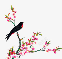 粉色中国风花枝燕子装饰图案素材