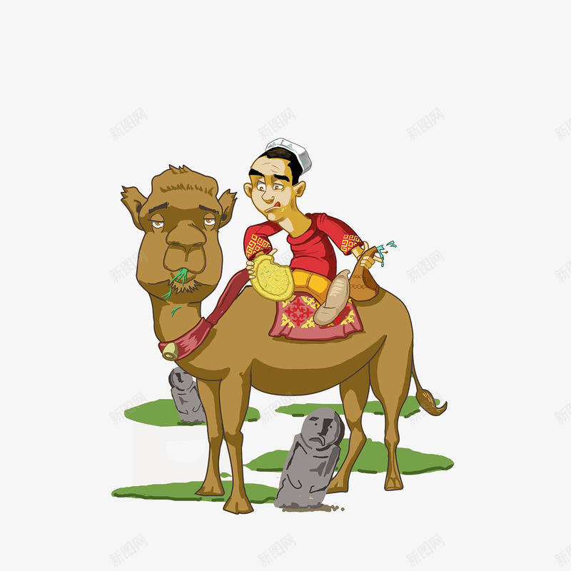 坐在骆驼上吃饼的新疆男子png免抠素材_88icon https://88icon.com 中国新疆 卡通新疆人 吃草的骆驼 吃饼的新疆男子 头像石块
