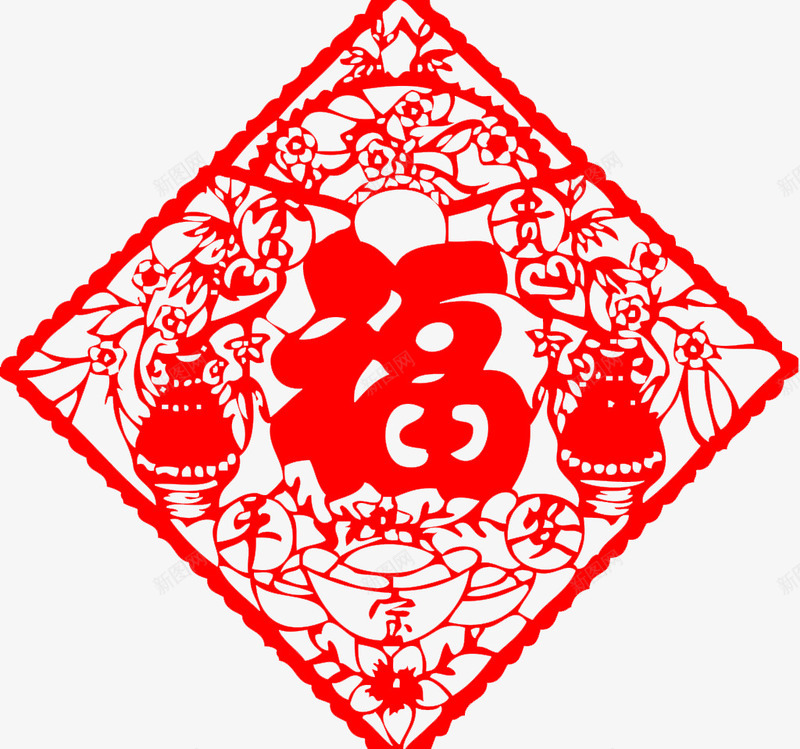 福字剪纸窗花png免抠素材_88icon https://88icon.com 剪纸 喜庆 春节 福字 窗花 红色 节日气氛 装饰