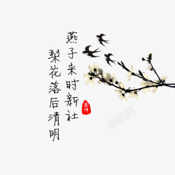 中国风燕子花枝水墨画素材
