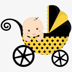 卡通手绘黄色黑点婴儿车素材