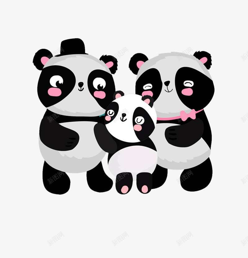 可爱的熊猫家族png免抠素材_88icon https://88icon.com 三只 妈妈 孩子 家族 幸福 微笑 熊猫 爸爸 领结 高兴
