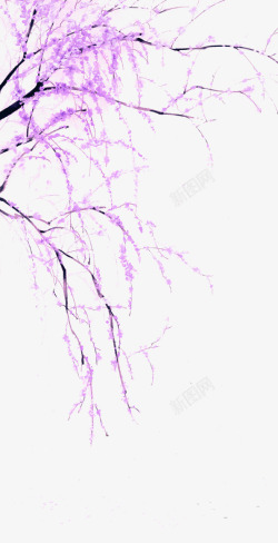 紫色清新花枝装饰图案素材